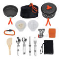 16 pcs Camping Non Stick Cookware Set,Outdoor Cookware Stove Carabiner Bug Out Bag Cookset Folding Spork Set